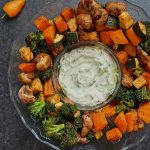 Oven-roasted vegetables with Tzatziki dip